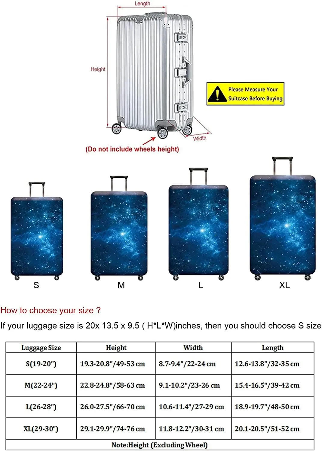 Luggage Cover, Protective Washable Suitcase Cover - Travel Elastic Spandex Suitcase Protector Fits 22 to 24 Inch Galaxy