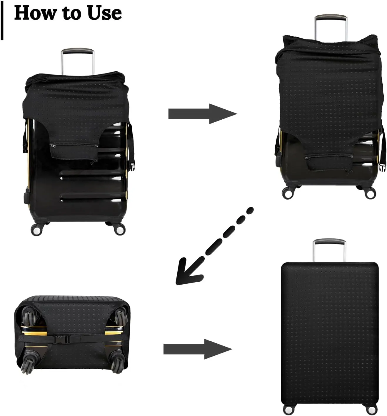 Luggage Cover, Protective Washable Suitcase Cover - Travel Elastic Spandex Suitcase Protector Fits 22 to 24Inch Black