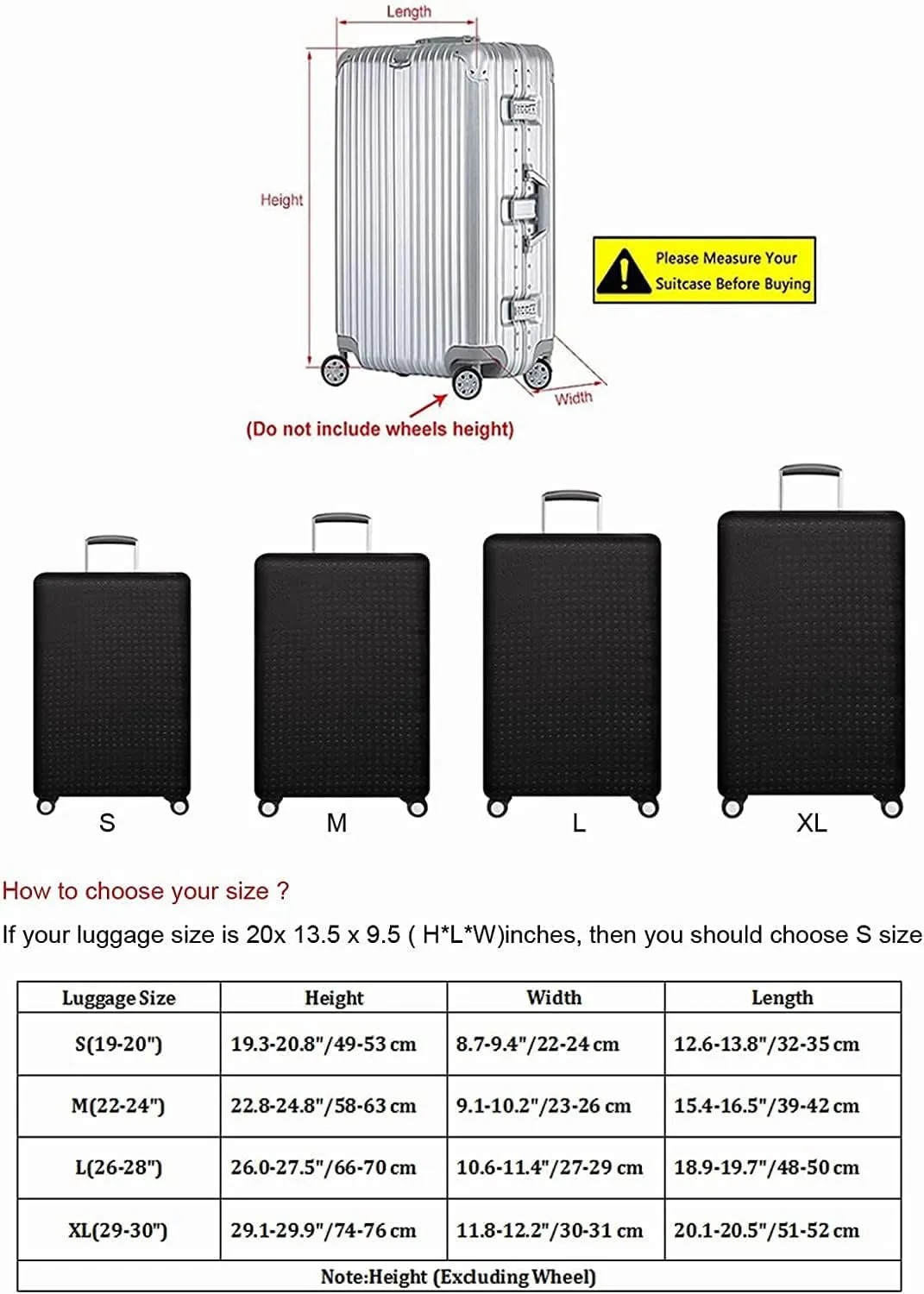 Luggage Cover, Protective Washable Suitcase Cover - Travel Elastic Spandex Suitcase Protector Fits 22 to 24Inch Black