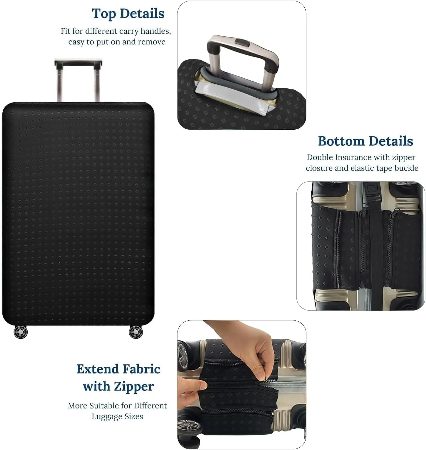 Luggage Cover, Protective Washable Suitcase Cover - Travel Elastic Spandex Suitcase Protector Fits 22 to 24Inch Black