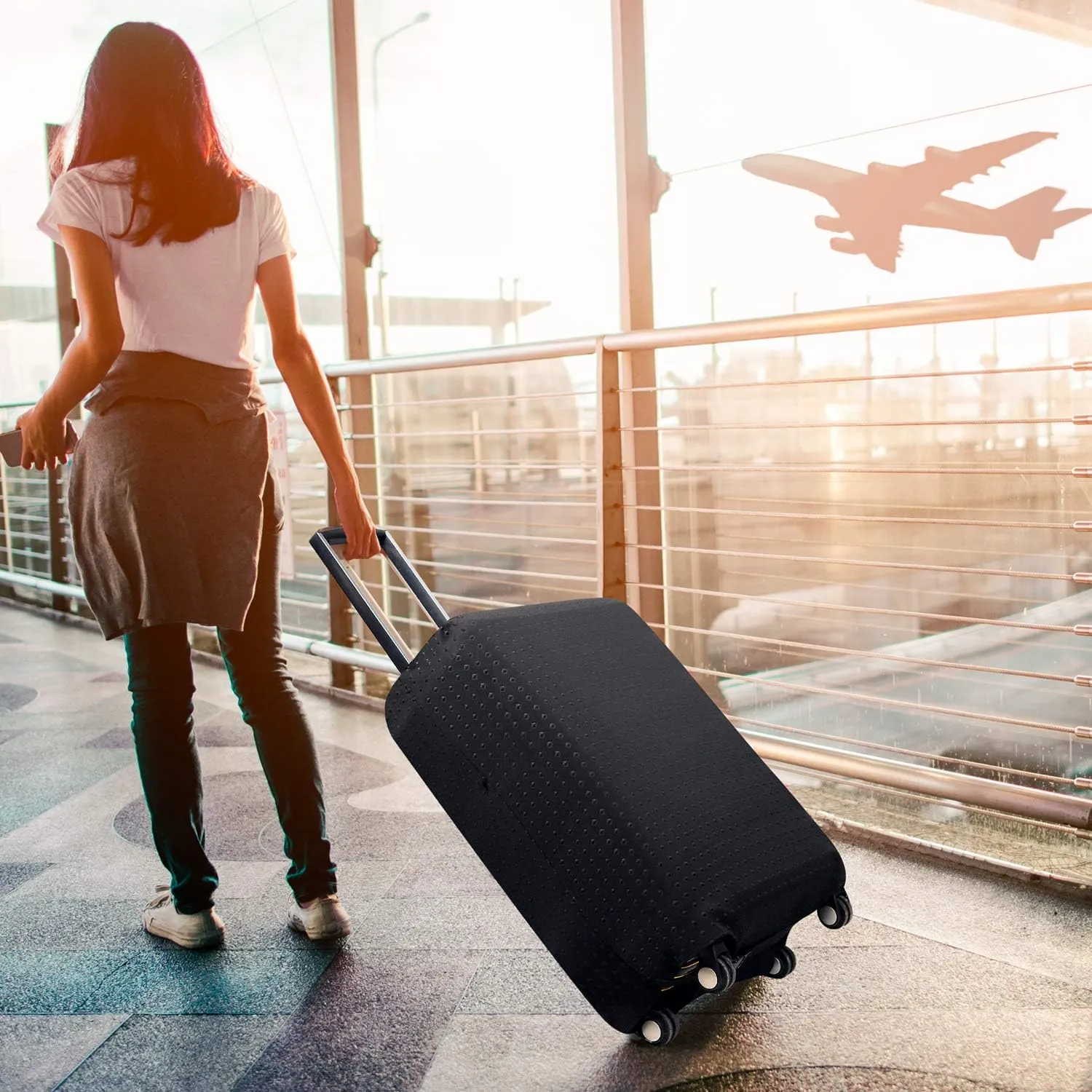 Luggage Cover, Protective Washable Suitcase Cover - Travel Elastic Spandex Suitcase Protector Fits 22 to 24Inch Black