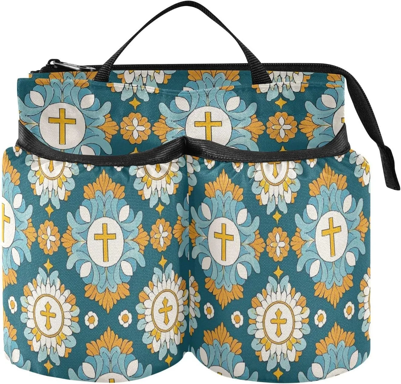Luggage Cup Holder Upgraded Cross Floral Blue Yellow Cup Holder Bag Suitcase Attachemt
