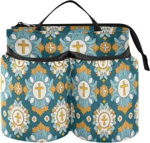 Luggage Cup Holder Upgraded Cross Floral Blue Yellow Cup Holder Bag Suitcase Attachemt