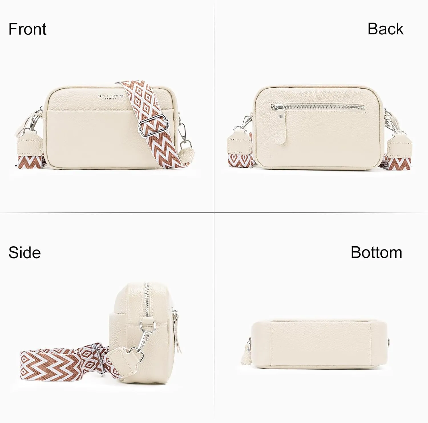 Lushandy Leather Crossbody Bags for Women Crossbody Camera Bag Purse Thick Strap Trendy Small Shoulder Bag with Guitar Strap