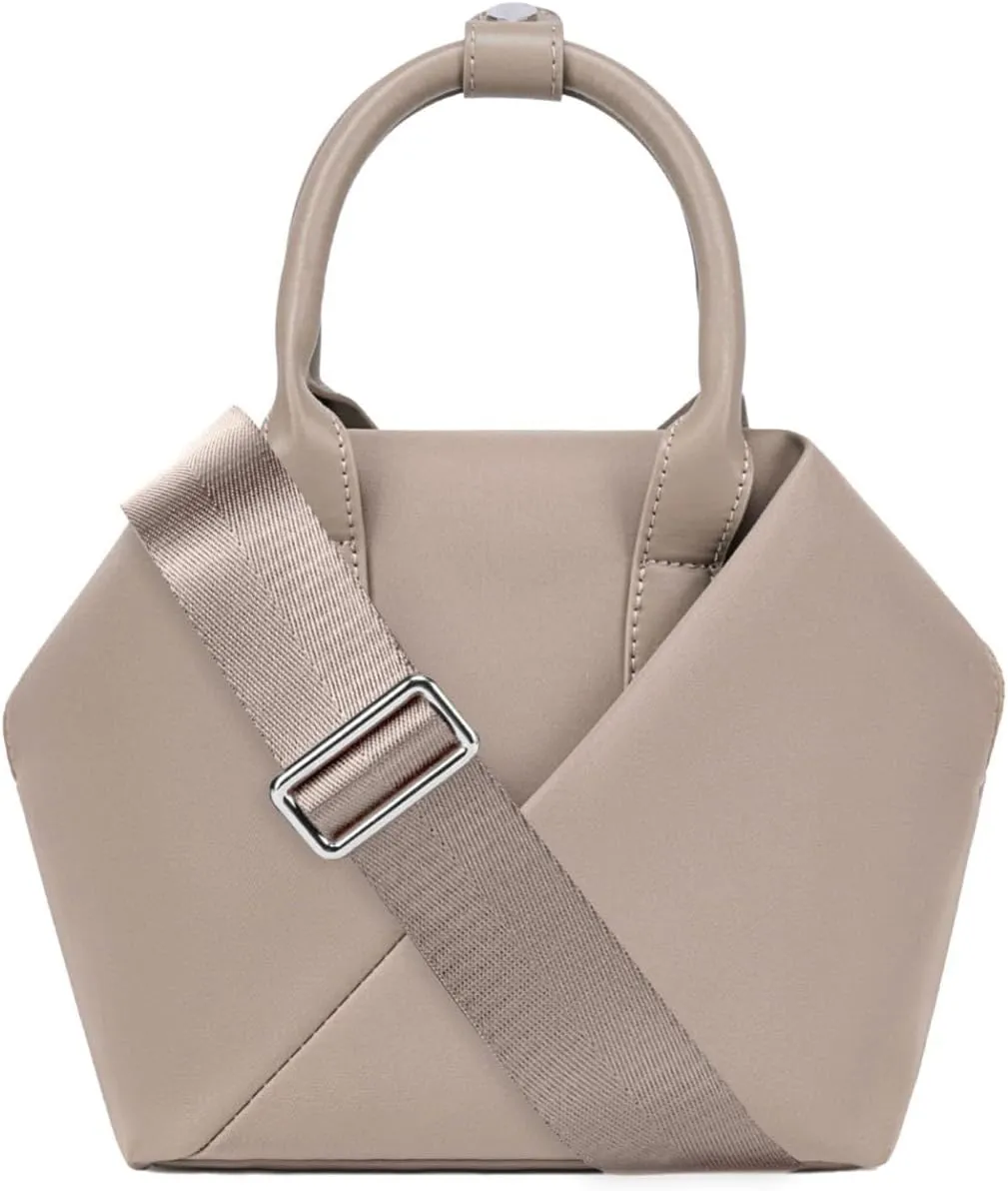 Lux & Nyx Small Origami Crossbody & Handbag - Black Ultra Satin Nylon - Daily and Travel Small Tote Bag with Crossbody Strap