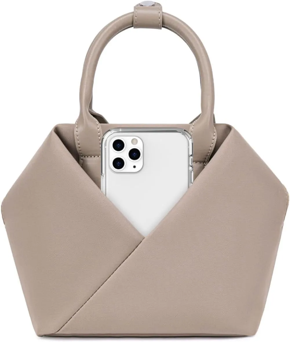 Lux & Nyx Small Origami Crossbody & Handbag - Black Ultra Satin Nylon - Daily and Travel Small Tote Bag with Crossbody Strap