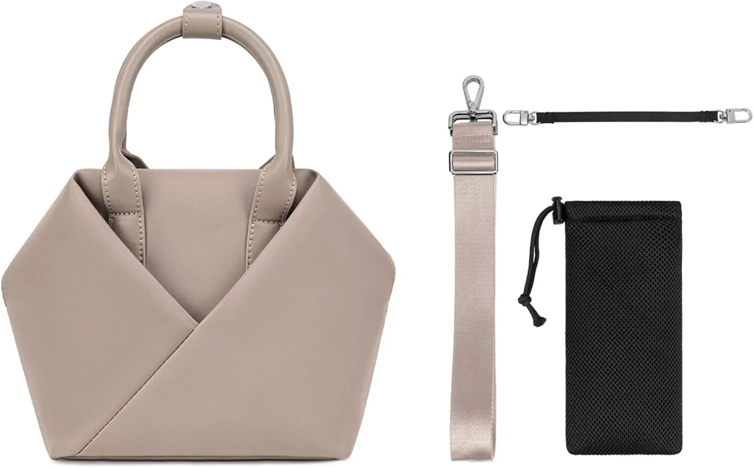 Lux & Nyx Small Origami Crossbody & Handbag - Black Ultra Satin Nylon - Daily and Travel Small Tote Bag with Crossbody Strap