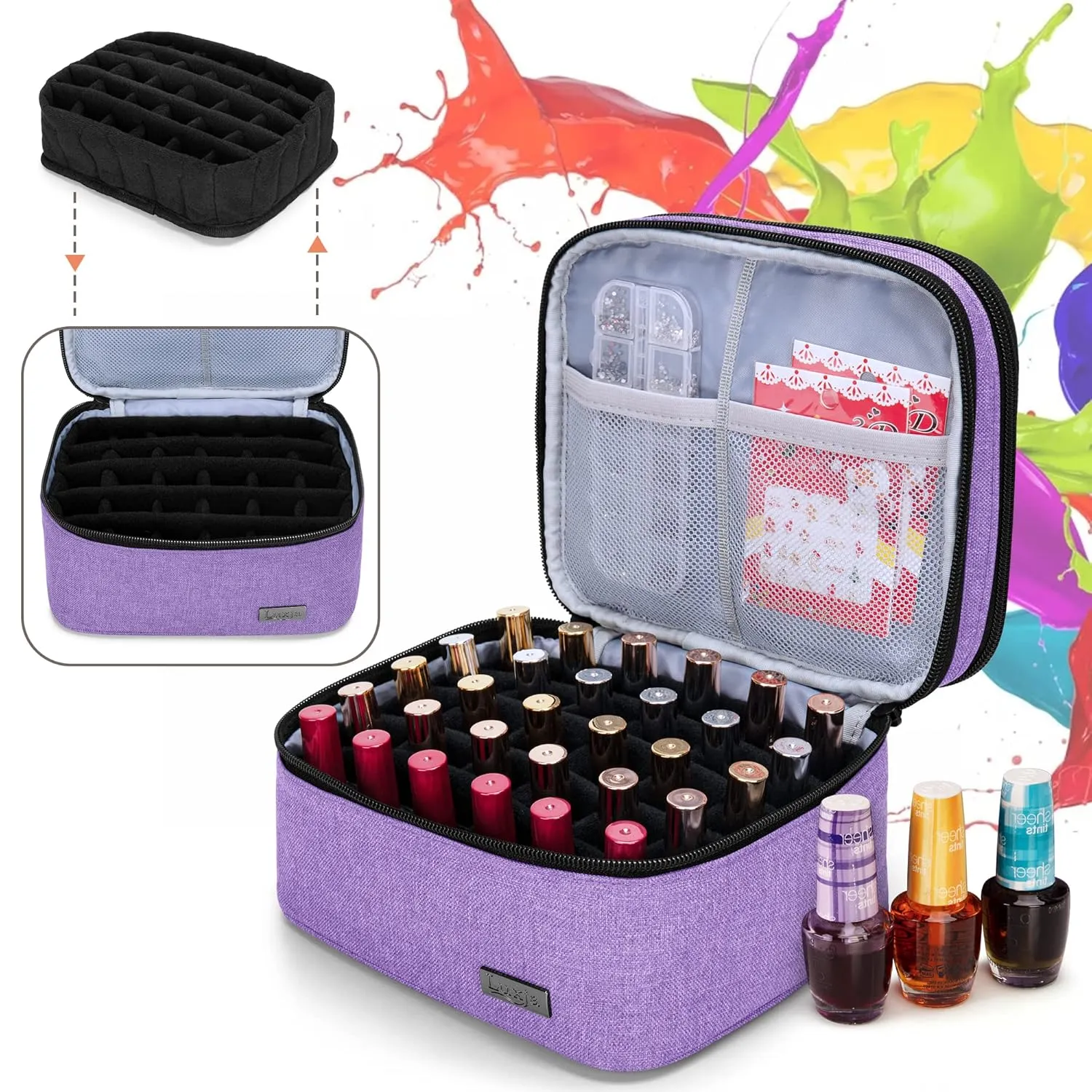 LUXJA Nail Polish Carrying Case - Holds 20 Bottles (15ml - 0.5 fl.oz), Portable Organizer Bag for Nail Polish and Manicure Set, Lavender