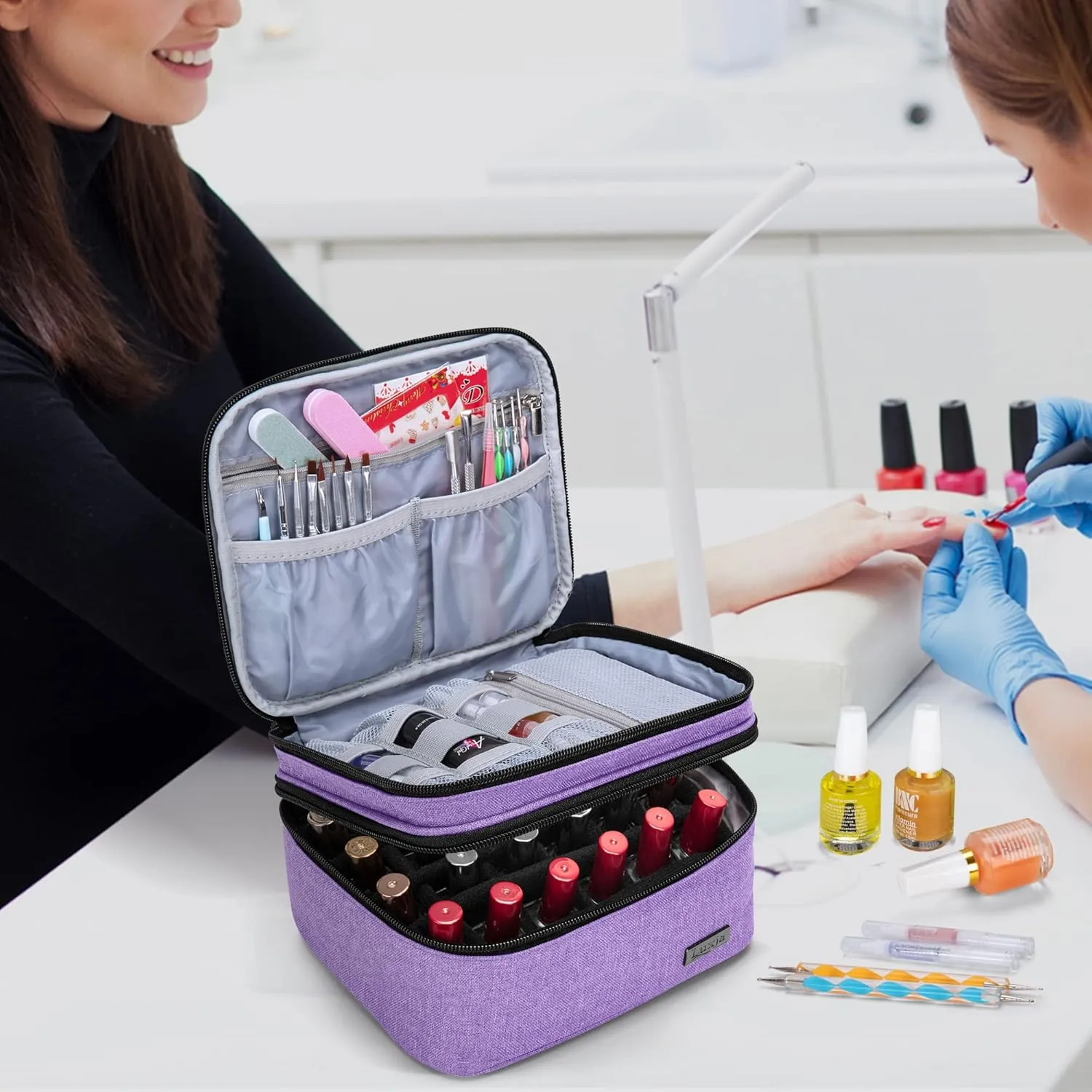 LUXJA Nail Polish Carrying Case - Holds 20 Bottles (15ml - 0.5 fl.oz), Portable Organizer Bag for Nail Polish and Manicure Set, Lavender