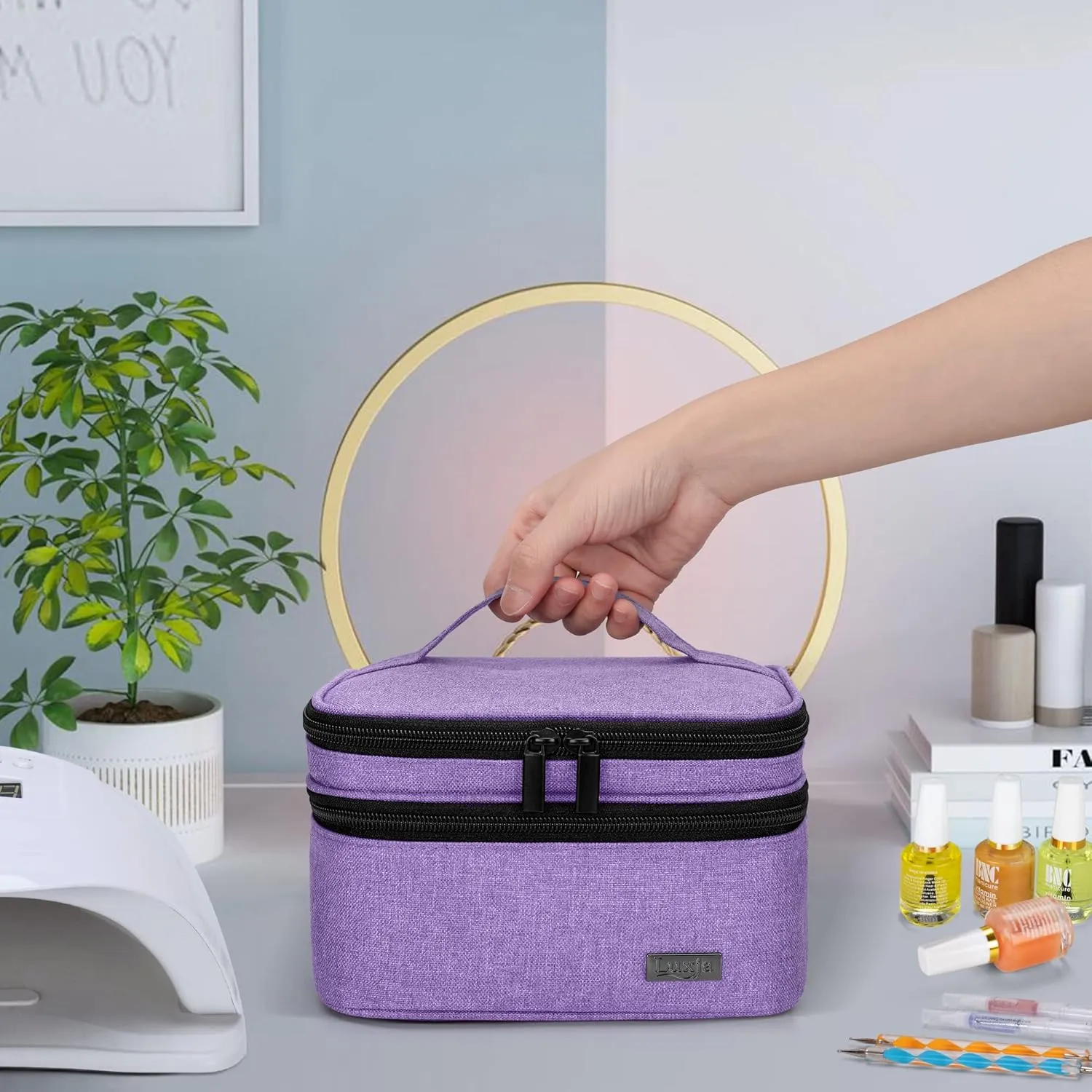LUXJA Nail Polish Carrying Case - Holds 20 Bottles (15ml - 0.5 fl.oz), Portable Organizer Bag for Nail Polish and Manicure Set, Lavender