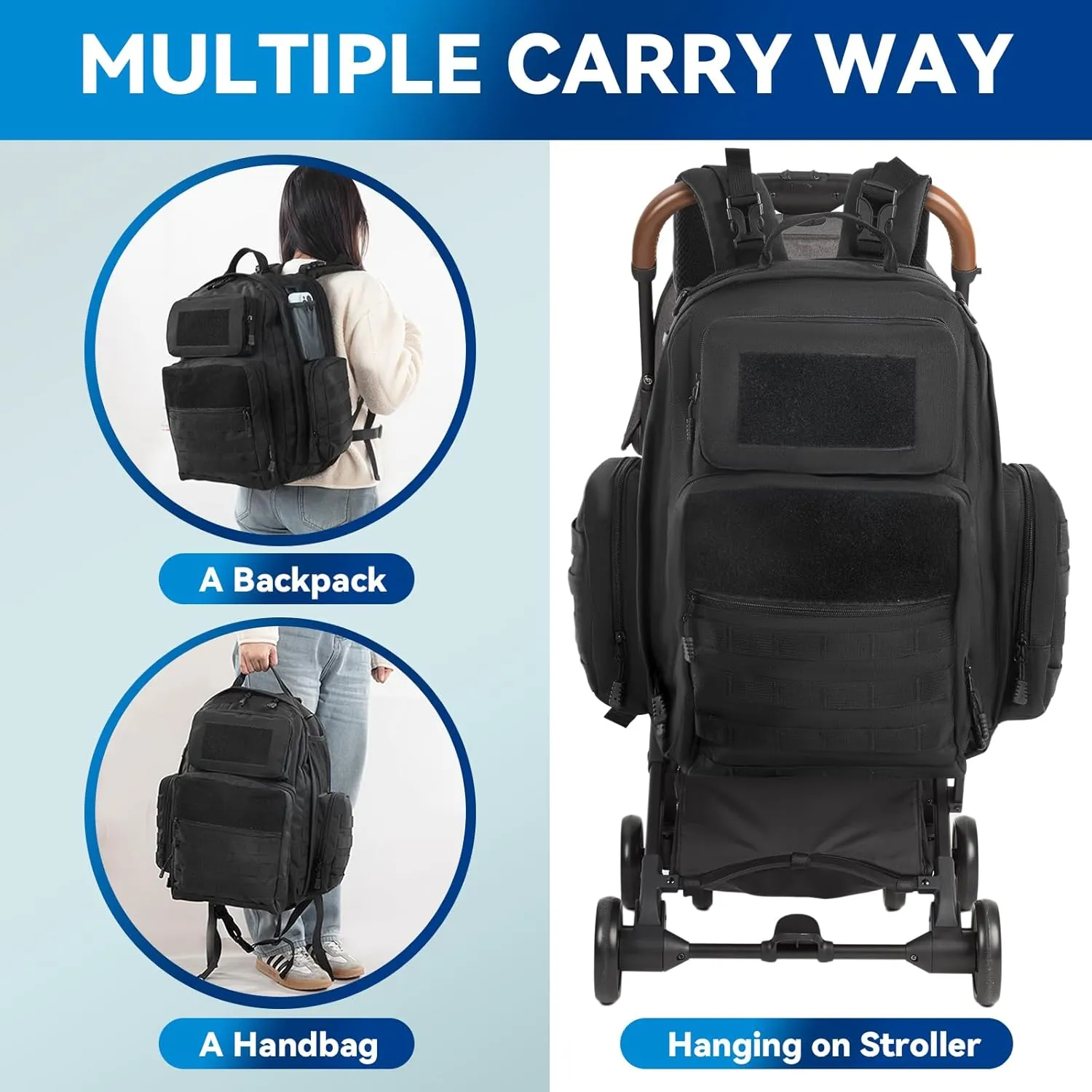 MABOZOO Diaper Bag Backpack for Dad, Black Military Diaper Bag Backpack with Waterproof Changing Pad,Large Mens Baby Bag,Unisex Molle Style Baby Backpack Bag