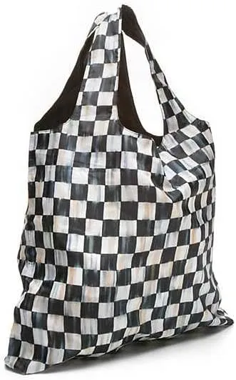MACKENZIE-CHILDS To-Go Tote, Reusable Tote Bag for Work or Shopping, Black-and-White Courtly Check