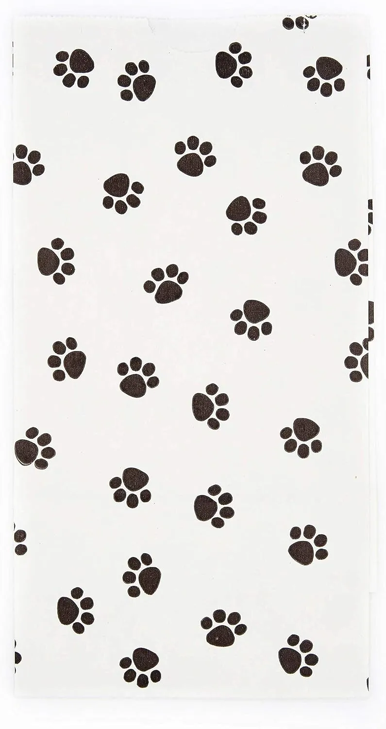 Made in USA 50-Pack "Paw Print" Kraft Pet Treat Paper Bags, 5” X 3” X 9.5”, Flat Bottom