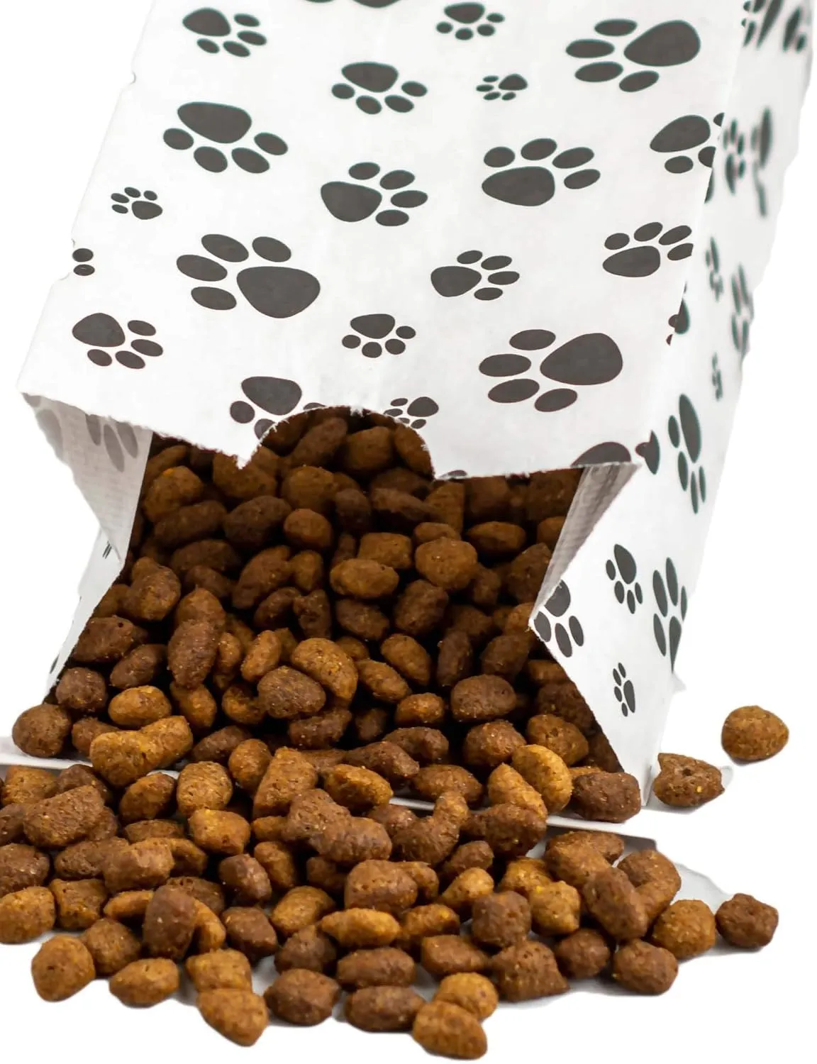 Made in USA 50-Pack "Paw Print" Kraft Pet Treat Paper Bags, 5” X 3” X 9.5”, Flat Bottom