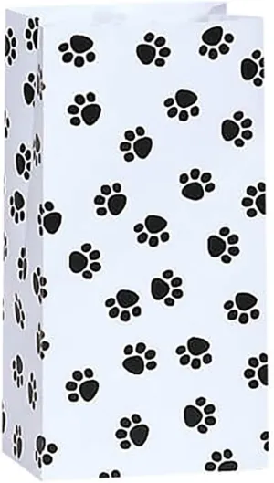 Made in USA 50-Pack "Paw Print" Kraft Pet Treat Paper Bags, 5” X 3” X 9.5”, Flat Bottom