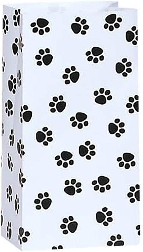 Made in USA 50-Pack "Paw Print" Kraft Pet Treat Paper Bags, 5” X 3” X 9.5”, Flat Bottom
