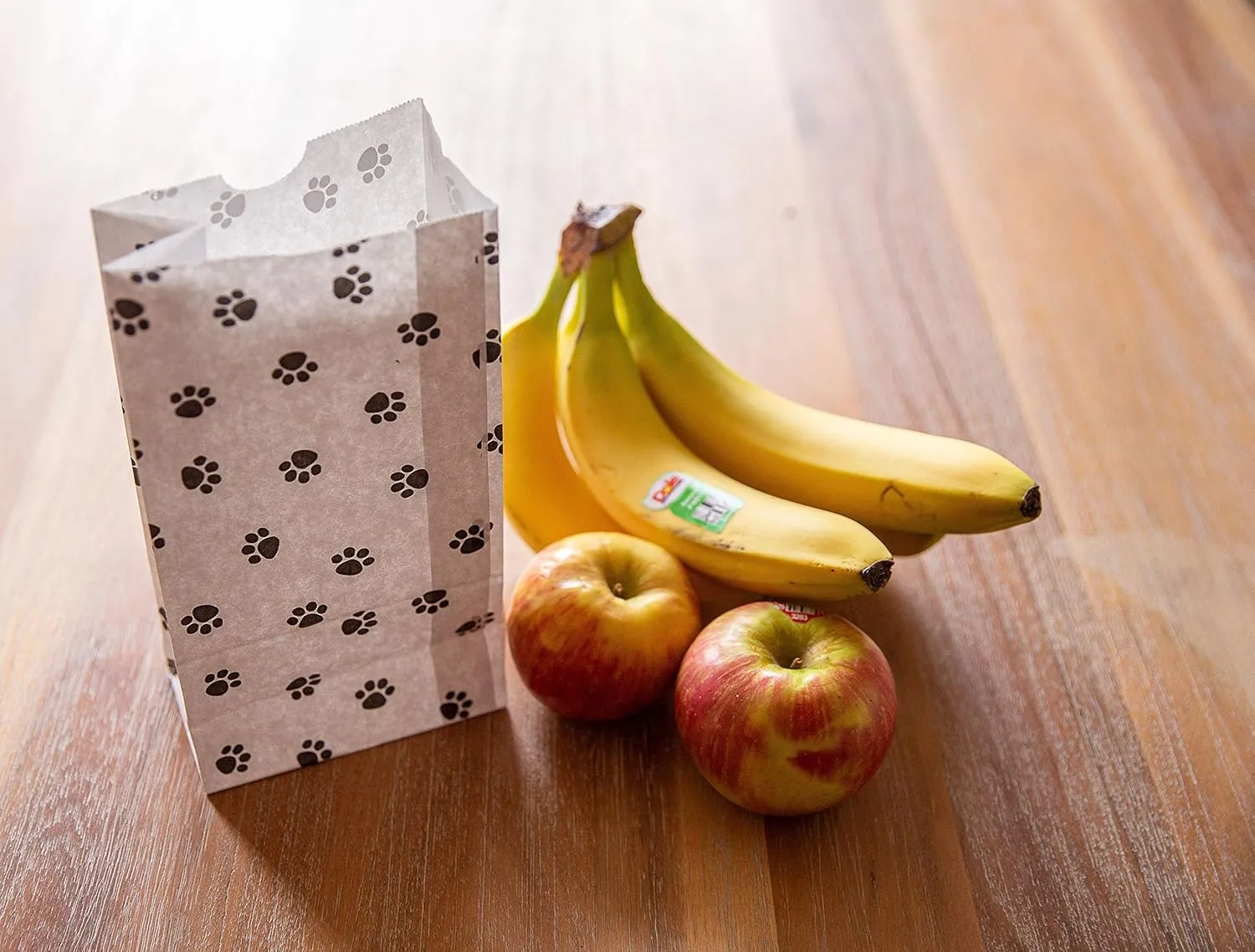 Made in USA 50-Pack "Paw Print" Kraft Pet Treat Paper Bags, 5” X 3” X 9.5”, Flat Bottom