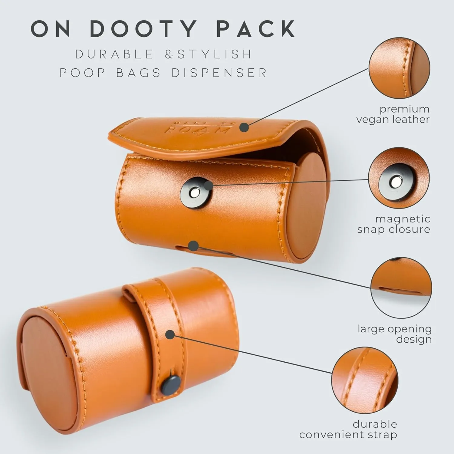 MADE TO ROAM On Dooty Pack - Premium Dog Poop Bag Holder for Leash, Vegan Leather Waste Bag Dispenser for Poop Bag Rolls - Washington Rain