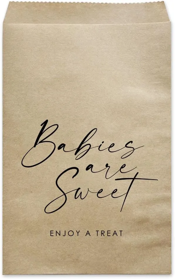 MAGJUCHE Babies Are Sweet Baby Shower Party Favor Bags, 50-Pack Kraft Treat Cookie Donut Bags