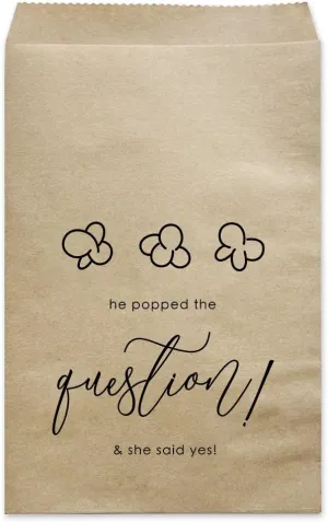 MAGJUCHE He Popped The Question Popcorn Bags, 50-Pack Kraft Engagement Bachelorette Party Favor Bags