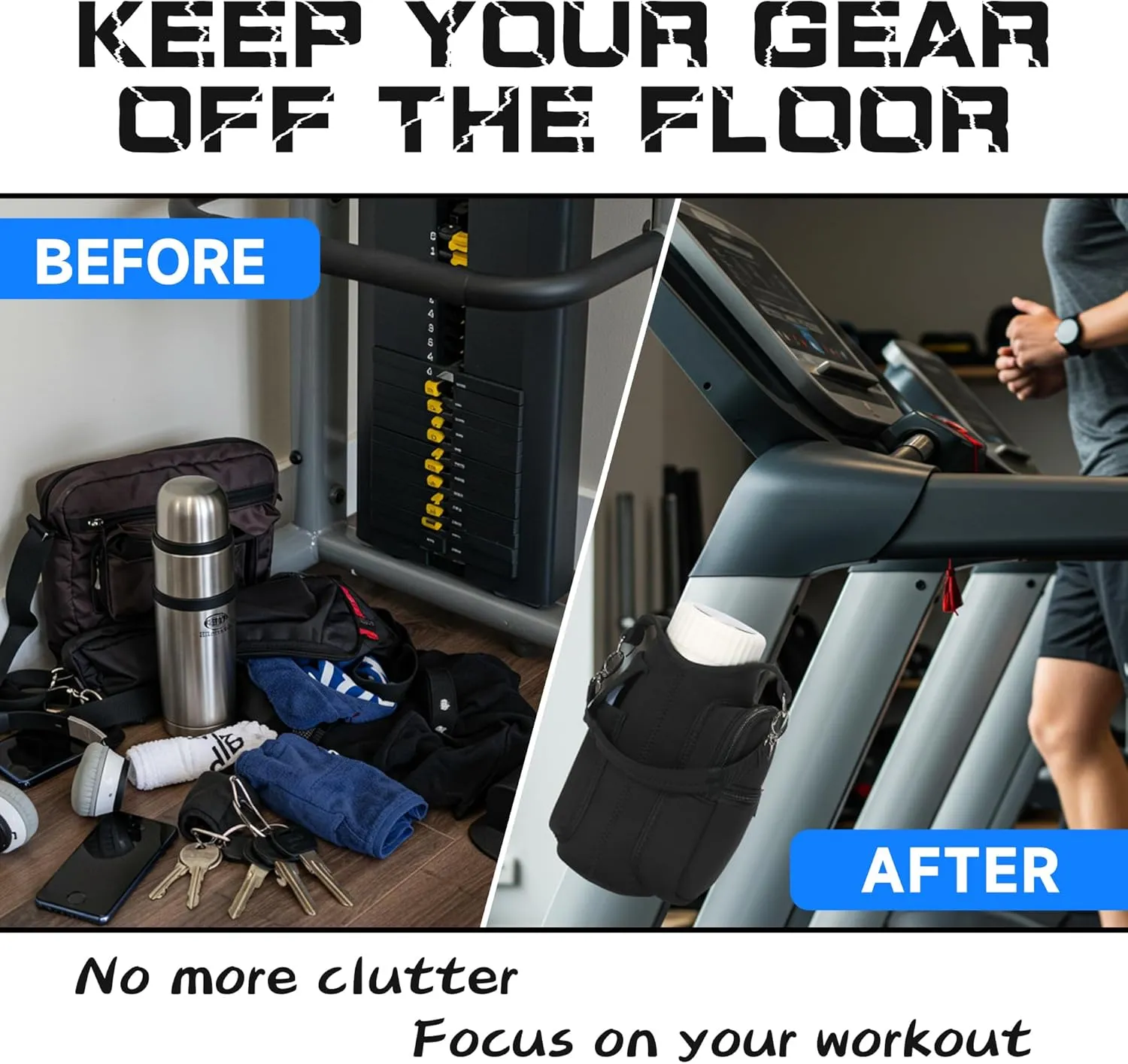 Magnetic Gym Bag Water Bottle Holder with Strap & Phone Pocket: Crossbody Sling Bag for Men Women Travel Work Sports