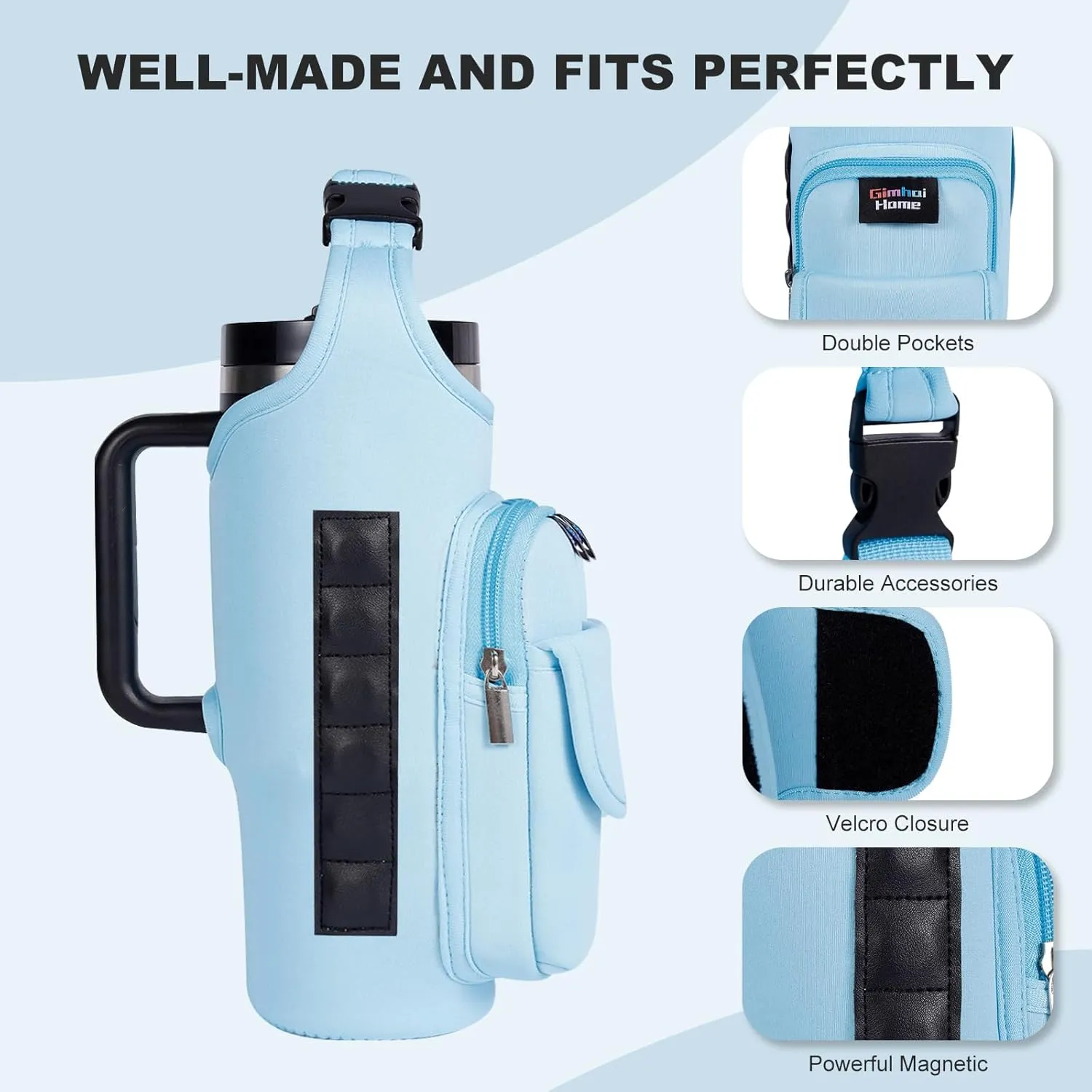 Magnetic Gym Bags for Men & Women – Magnetic Bag Company Water Bottle Sling Bag for Stanley Cups | Water Bottle Holder with Card Pockets, AirPod Case for Fitness, Hiking, Workouts (Blue)