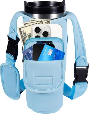 Magnetic Gym Bags for Men & Women – Magnetic Bag Company Water Bottle Sling Bag for Stanley Cups | Water Bottle Holder with Card Pockets, AirPod Case for Fitness, Hiking, Workouts (Blue)