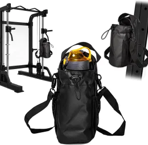 Magnetic Water Bottle Bag, Magnetic Water Bottle Holder, Multiple Storage Pockets, Fits 18-40 oz Bottles, Polyester with Strong Magnets for Metal Surfaces, Gym Use, Adjustable Strap