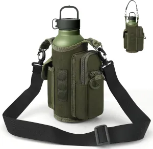 Magnetic Water Bottle Holder for Gym Bag- 3-High Strength Magnets, Phone Pouch & Adjustable Strap, Fits 32oz Shaker Bottles (3.9" Diameter) | Fitness, Hiking, Running(Army Green)
