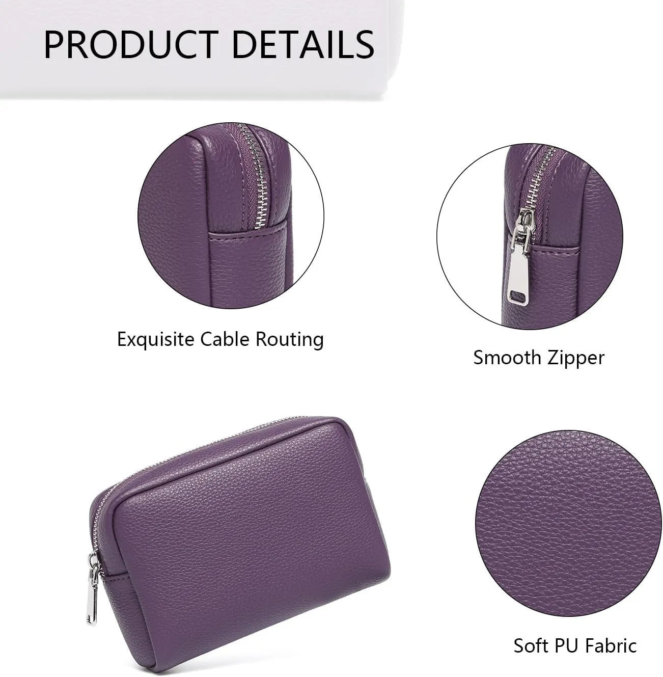 Makeup Bag Large Capacity Women's Classic Black Wash Bag Adjustable Partition Wash Brush and Cosmetic Carrying Bag (PU/Anemone Purple)