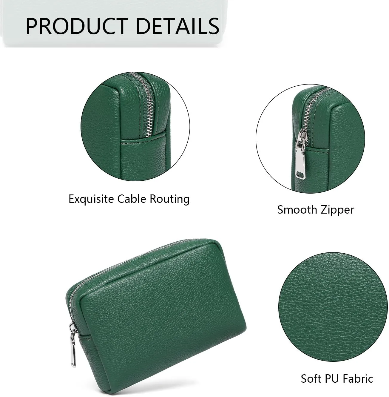 Makeup Bag Large Capacity Women's Classic Black Wash Bag Adjustable Partition Wash Brush and Cosmetic Carrying Bag (PU/Forest Green)