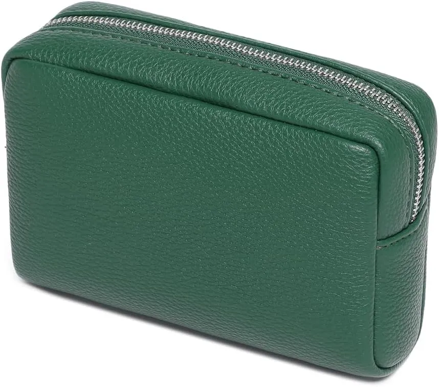 Makeup Bag Large Capacity Women's Classic Black Wash Bag Adjustable Partition Wash Brush and Cosmetic Carrying Bag (PU/Forest Green)