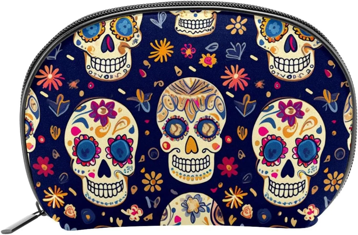 Makeup Bag Organizer,Cosmetic Bags for Women,Floral Sugar Skull,Small Makeup Pouch