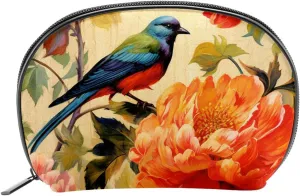 Makeup Bag Organizer,Cosmetic Bags for Women,Flower Blossom Leaves Bird,Small Makeup Pouch