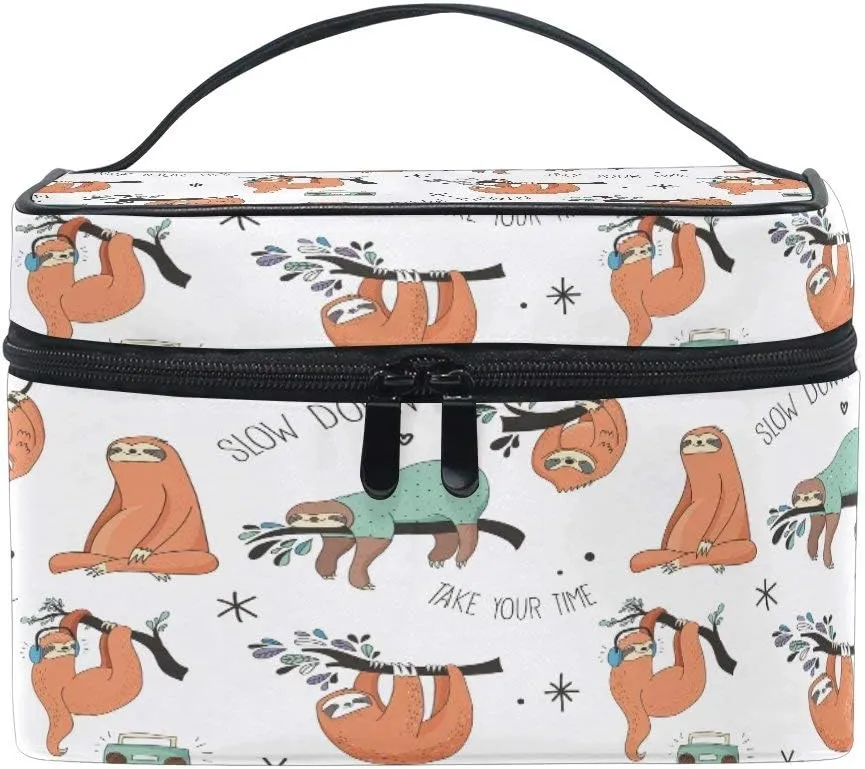 Makeup Bag Radio Sloth Travel Cosmetic Bags Organizer Train Case Toiletry Make Up Pouch