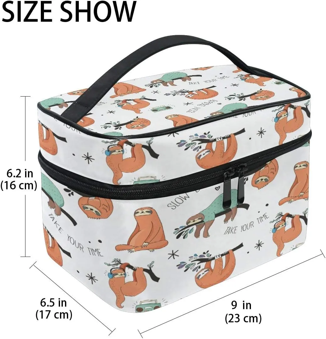 Makeup Bag Radio Sloth Travel Cosmetic Bags Organizer Train Case Toiletry Make Up Pouch