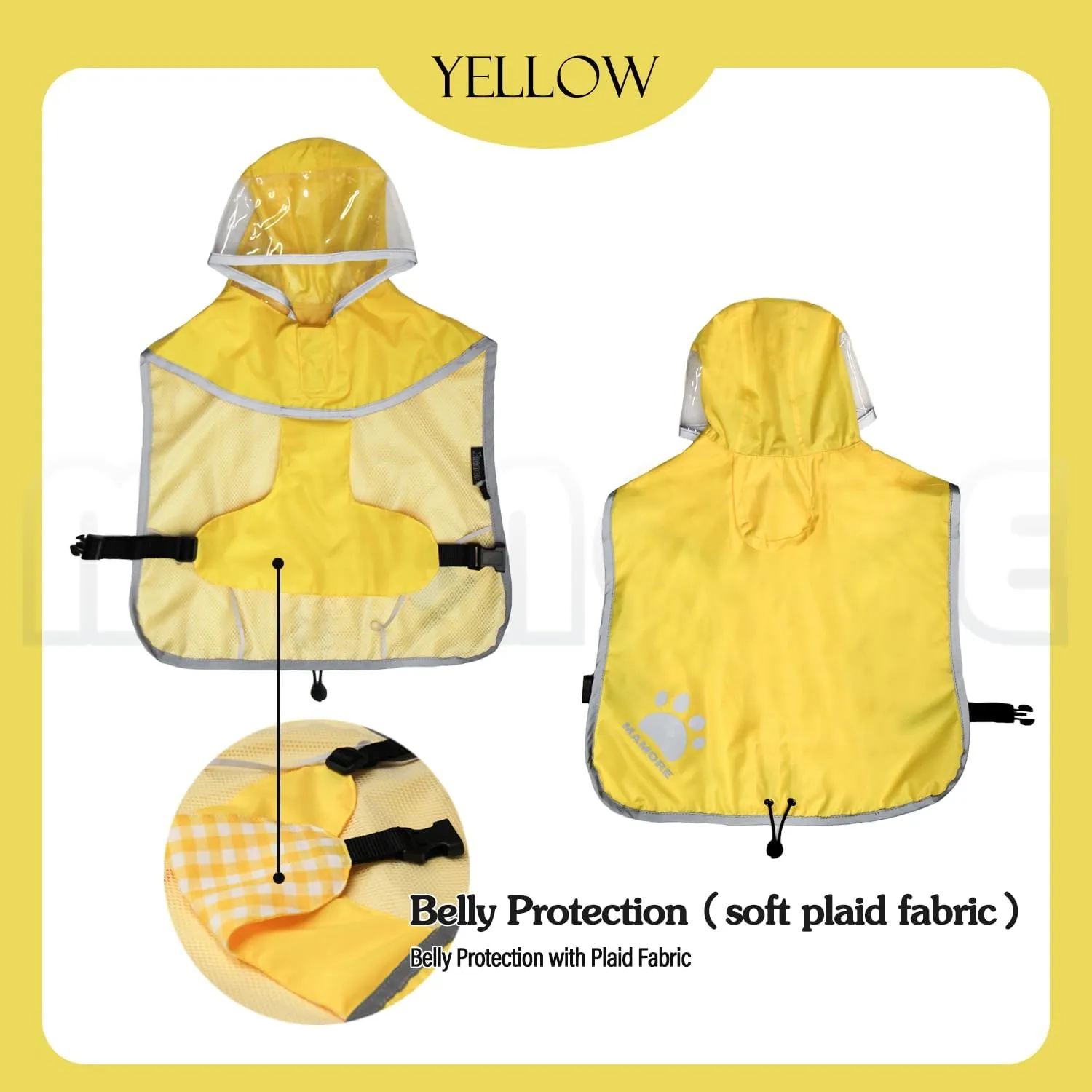 MAMORE Dog Raincoat Hooded Rain Jacket for Small Medium Large Dogs Slicker Poncho Bottom Waterproof Adjustable Reflective Breathable Leash Hole (Yellow, XX-Large)