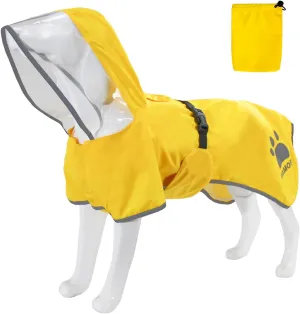 MAMORE Dog Raincoat Hooded Rain Jacket for Small Medium Large Dogs Slicker Poncho Bottom Waterproof Adjustable Reflective Breathable Leash Hole (Yellow, XX-Large)