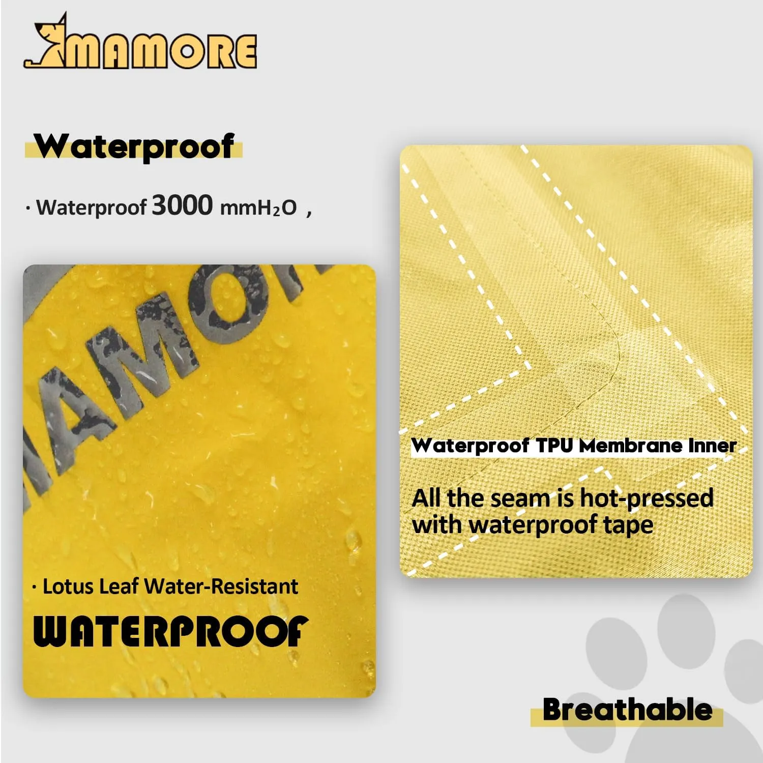 MAMORE Dog Raincoat Hooded Rain Jacket for Small Medium Large Dogs Slicker Poncho Bottom Waterproof Adjustable Reflective Breathable Leash Hole (Yellow, XX-Large)
