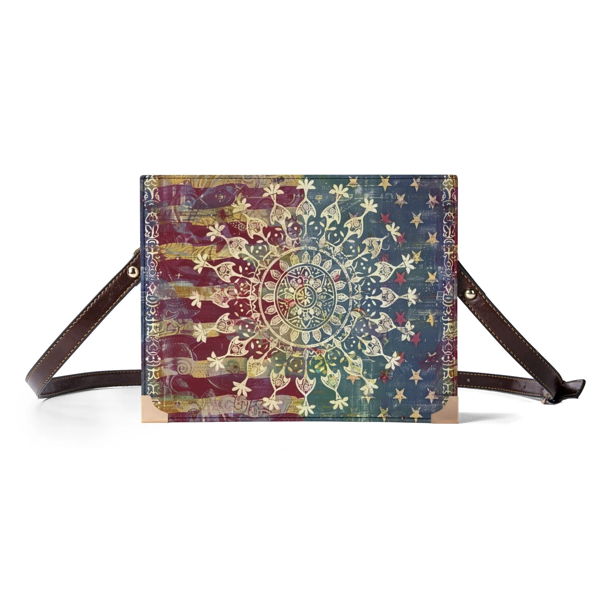 Mandala American Flag Bible Cover Purse – Vintage Style Crossbody Shoulder Bag in Red White and Blue