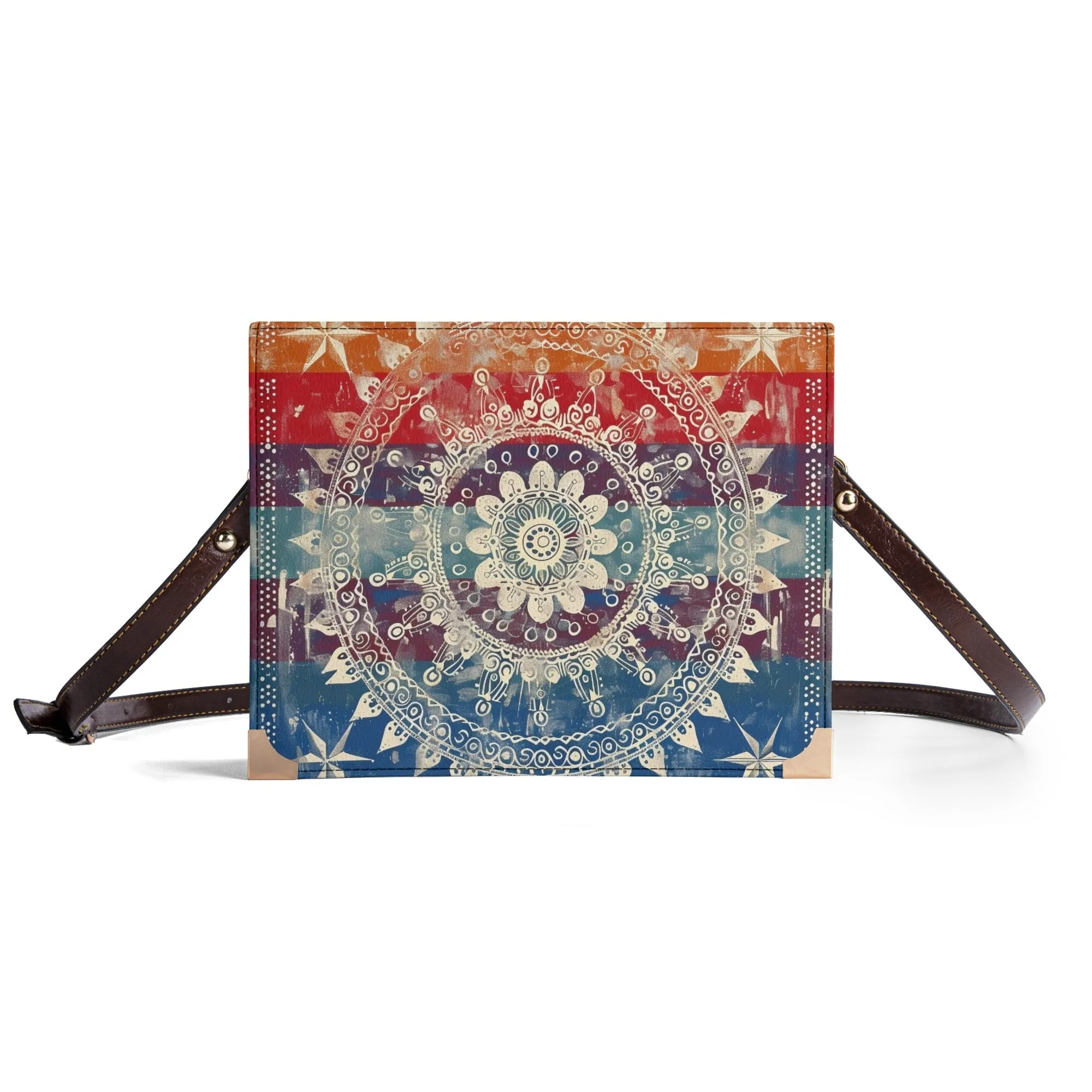 Mandala Bible Cover Purse - Distressed Rainbow Book Bag for Book Lovers, Crossbody Shoulder Bag