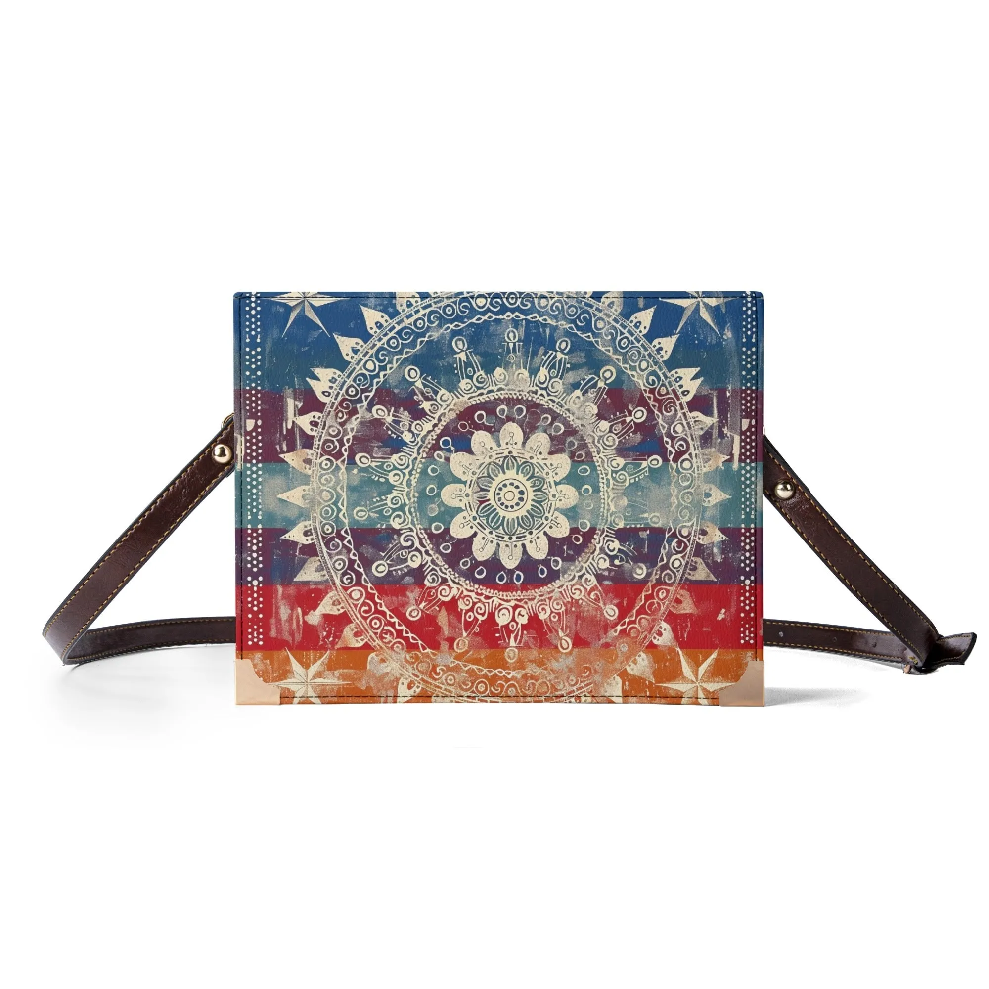 Mandala Bible Cover Purse - Distressed Rainbow Book Bag for Book Lovers, Crossbody Shoulder Bag