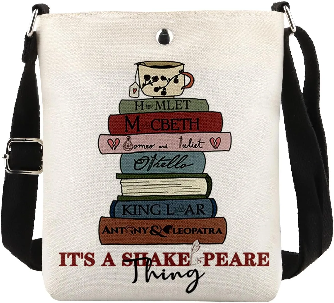 MAOFAED Literary Crossbody Bag for Book Lover, Literary Gift, Bookish Merchandise (shakespthingXK)