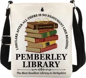 MAOFAED Literary Inspired Gift, Pemberley Library Crossbody Bag for Book Lover, Book Nerd Gift, Bookish Gift