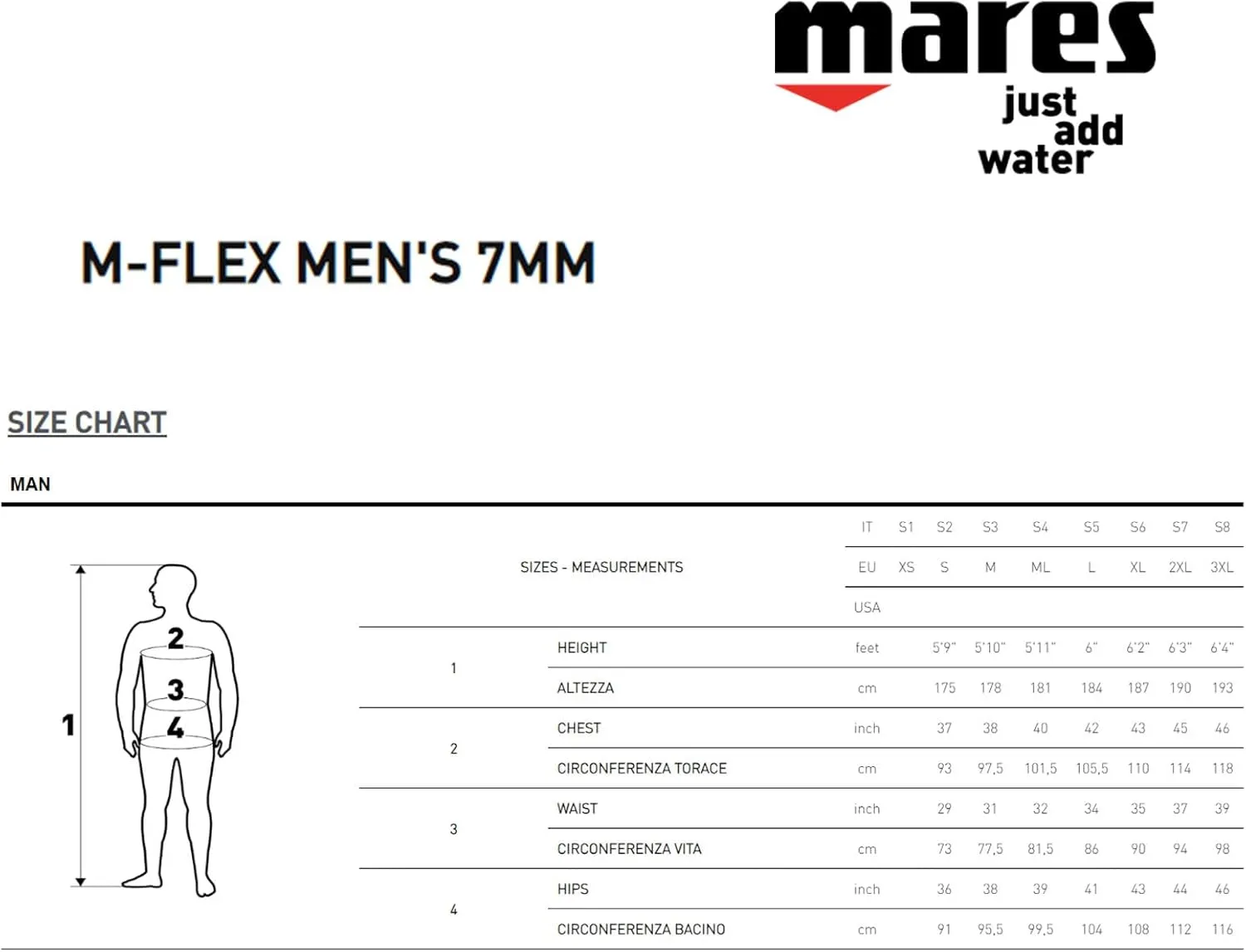 Mares Men's M-Flex 7 mm Neoprene One Piece Full Body Scuba Diving Wetsuit for Cold Water