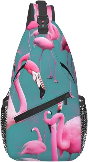 Men's A flock of flamingos printed casual crossbody bag, chest bag, adjustable shoulder strap, suitable for daily travel
