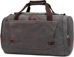 Men's Canvas Weekend Bag Large Capacity Business Travel Duffel Bags Vintage Crossbody Shoulder Bag for Camping Hiking (Grey)