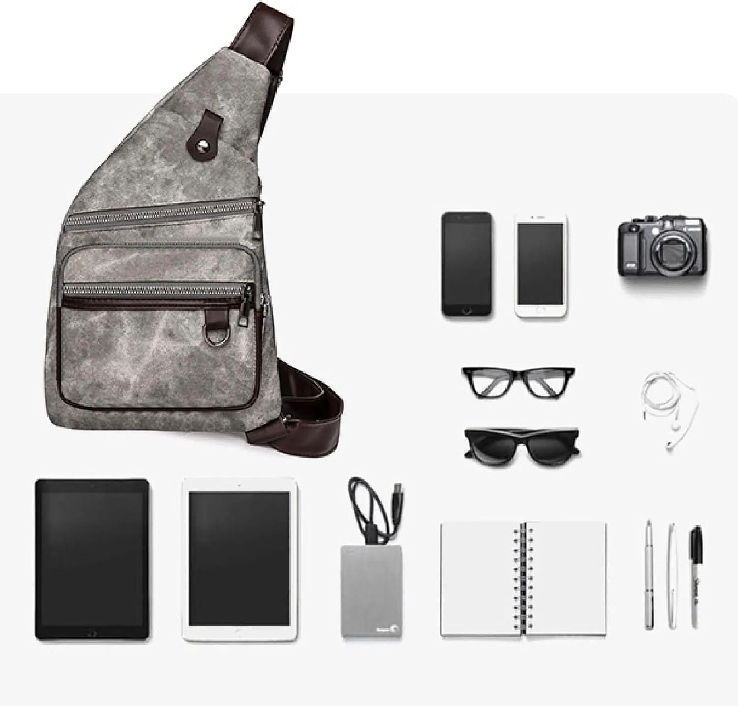 Mens Crossbody Sling Bags Waterproof Anti Thef Multipurpose Chest Bag Shoulder Bag for Running Hiking Camping(Black)