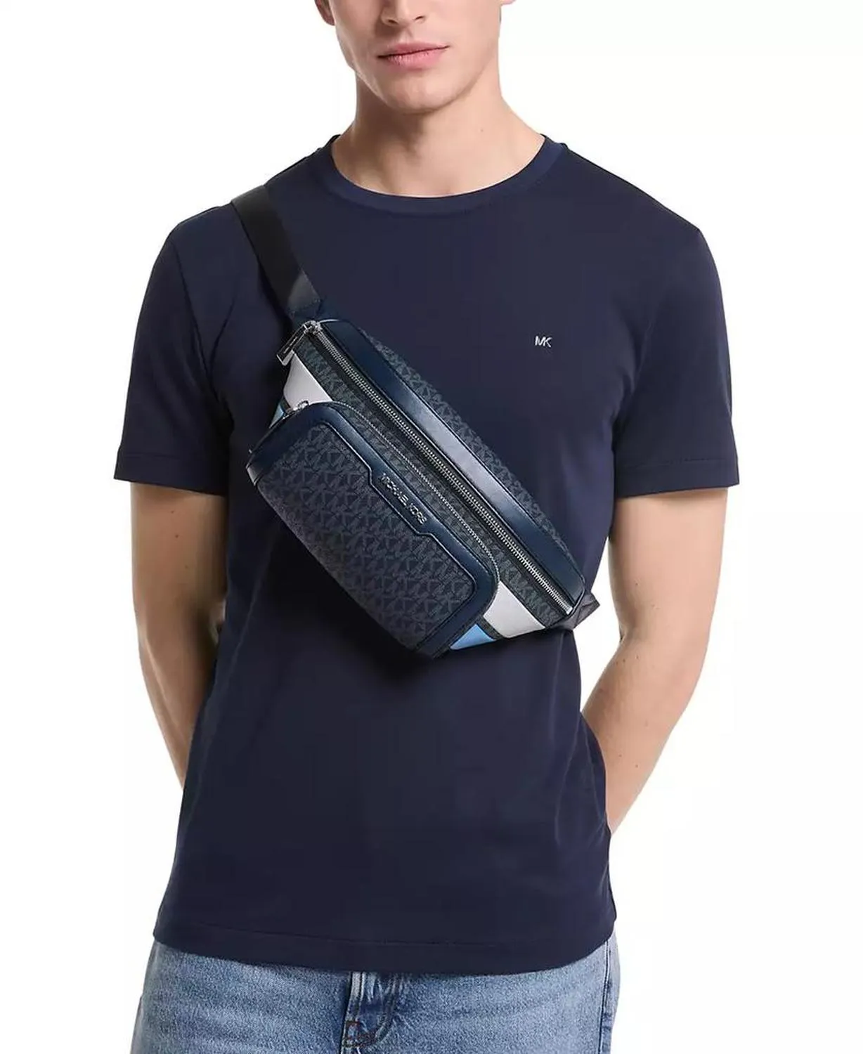 Men's Leather Colorblocked Logo Belt Bag