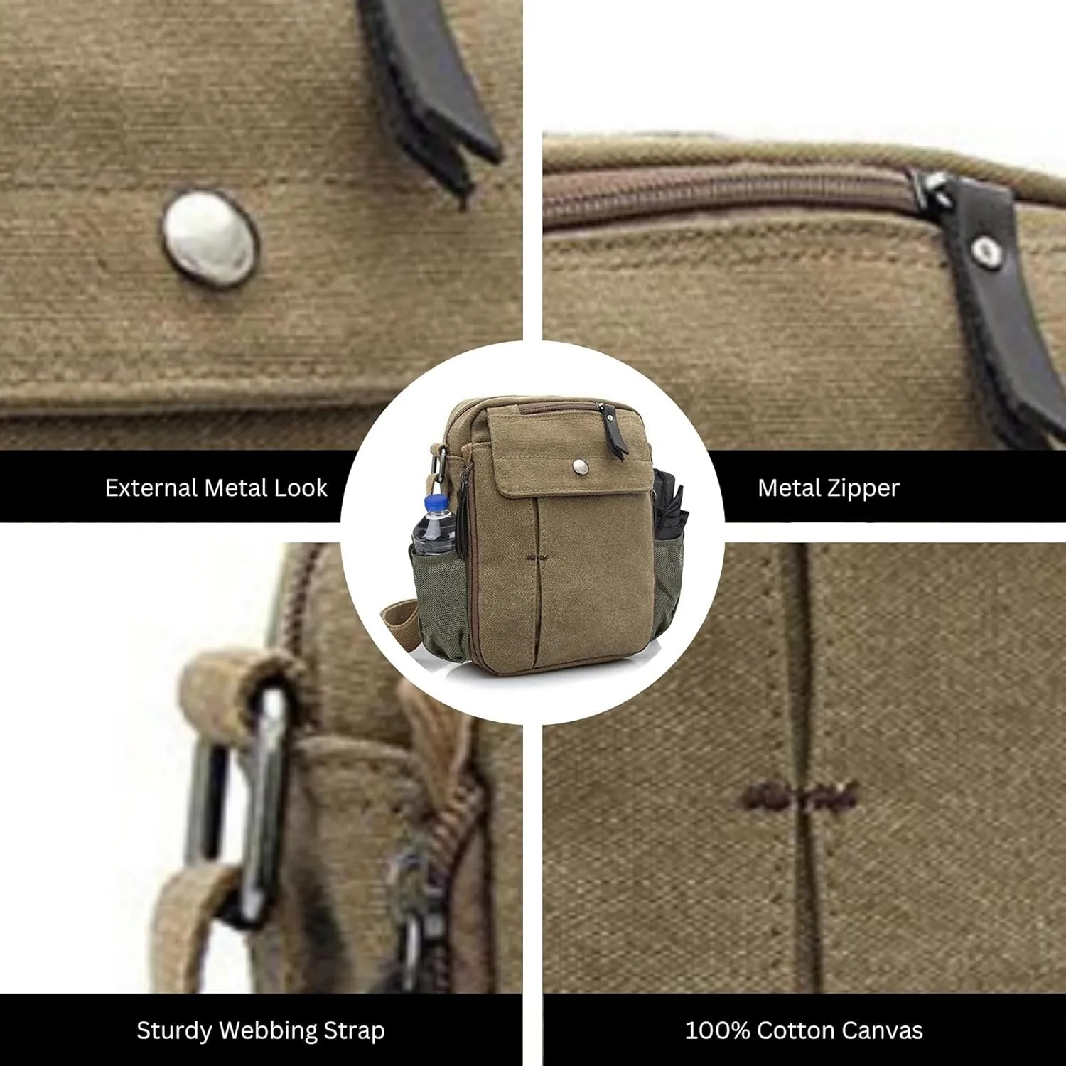 Men's Multifunctional Canvas Crossbody Bag Chest Bag Travel Carry Bag with Bottle Holder